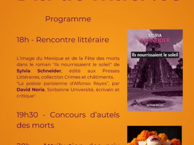 Día de muertos y presentación de libro, miércoles 30 de octubre 2024 – 18h